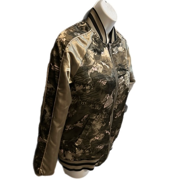 Members Only Bomber Jacket Green Peach Satin Reversible Full Zip - Picture 4 of 14